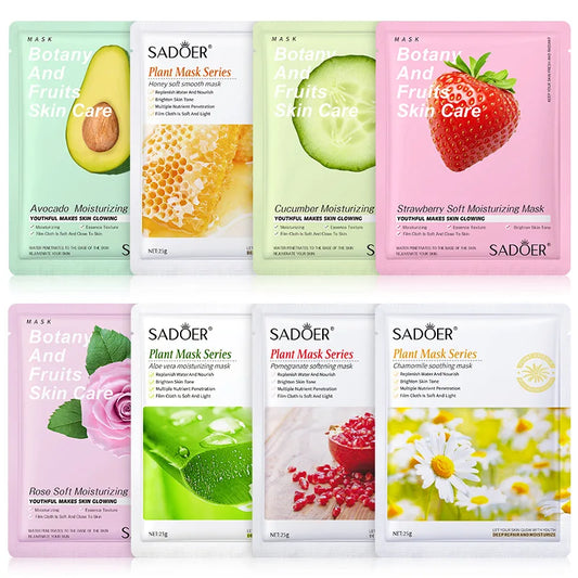Masques Visage Hydratants Naturels SADOER – Lot de 8 Masques Fruits & Plantes