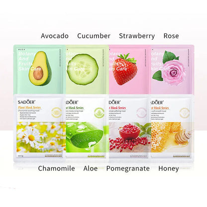 Masques Visage Hydratants Naturels SADOER – Lot de 8 Masques Fruits & Plantes