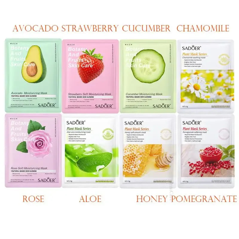 Masques Visage Hydratants Naturels SADOER – Lot de 8 Masques Fruits & Plantes