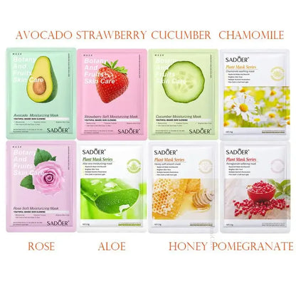 Masques Visage Hydratants Naturels SADOER – Lot de 8 Masques Fruits & Plantes